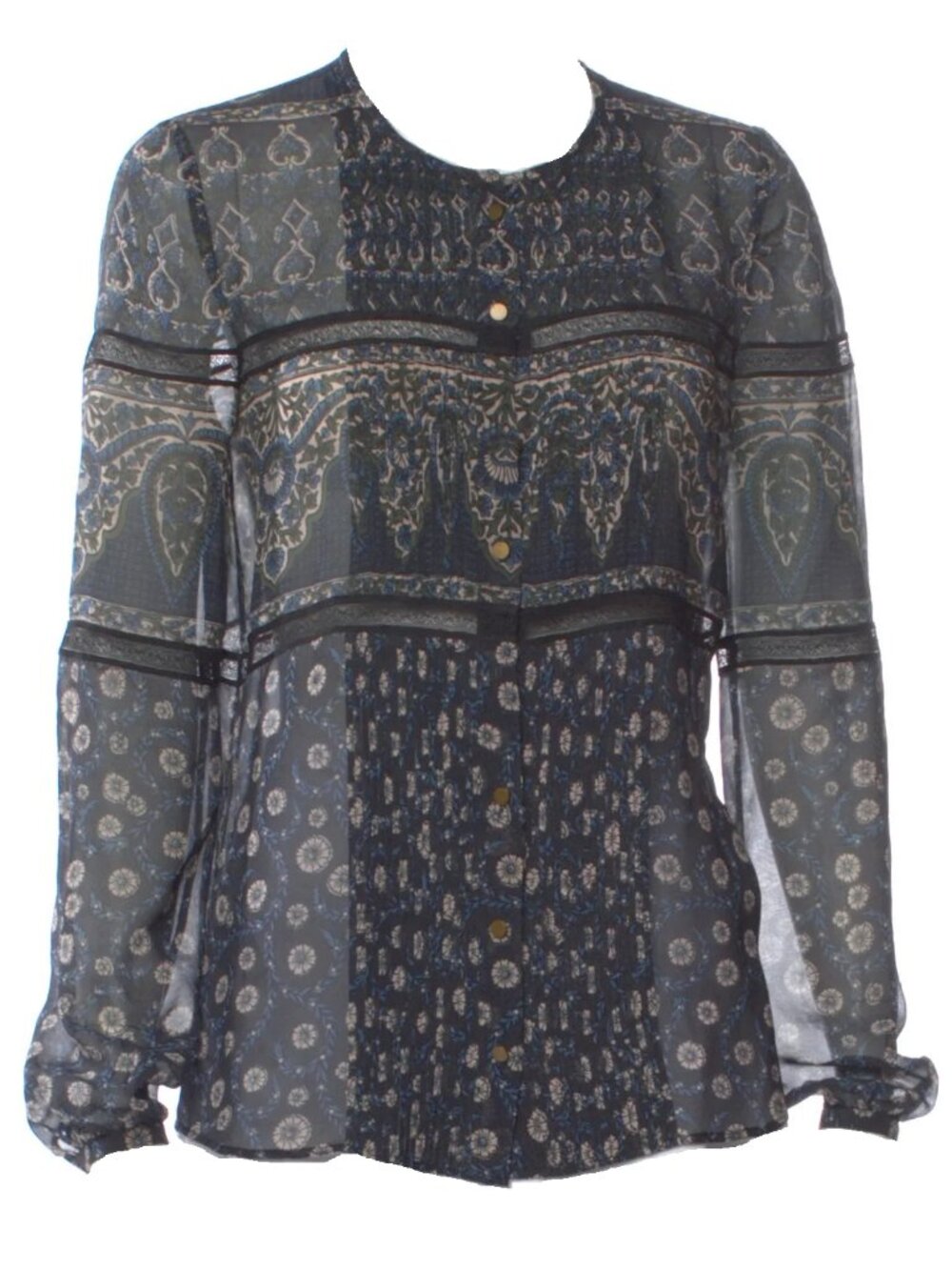 Veronica Beard Daisy Lace Trim Blouse Top Shadow Blue XS 0 $495